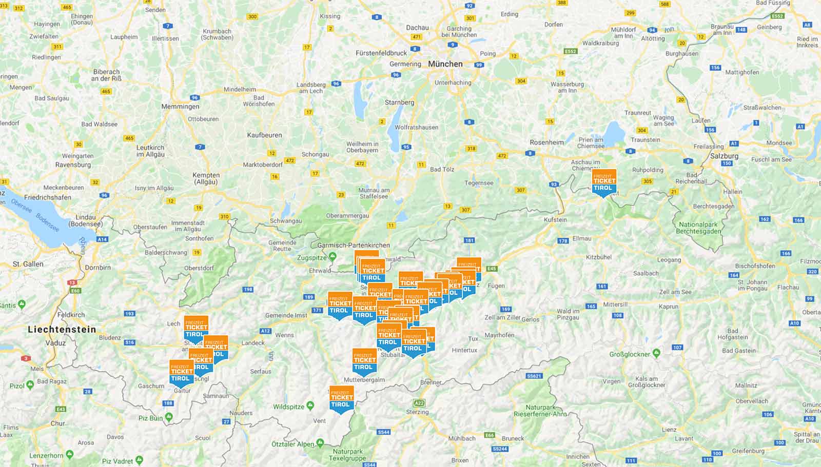 Übersicht: Die Gebiete des Freizeitticket Tirol 2019/2020