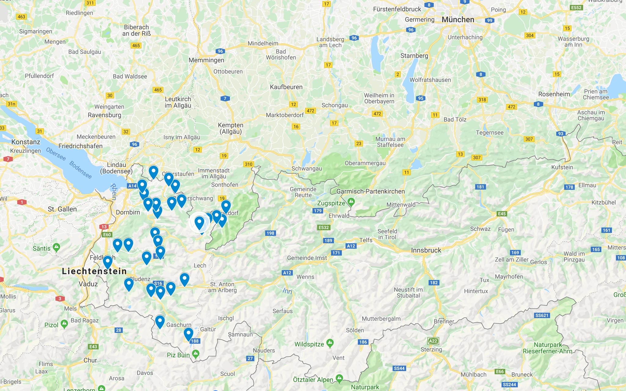Übersicht: Die Gebiete der Ländlecard - Vorarlberg, Kleinwasertal & Allgäu 2019/2020