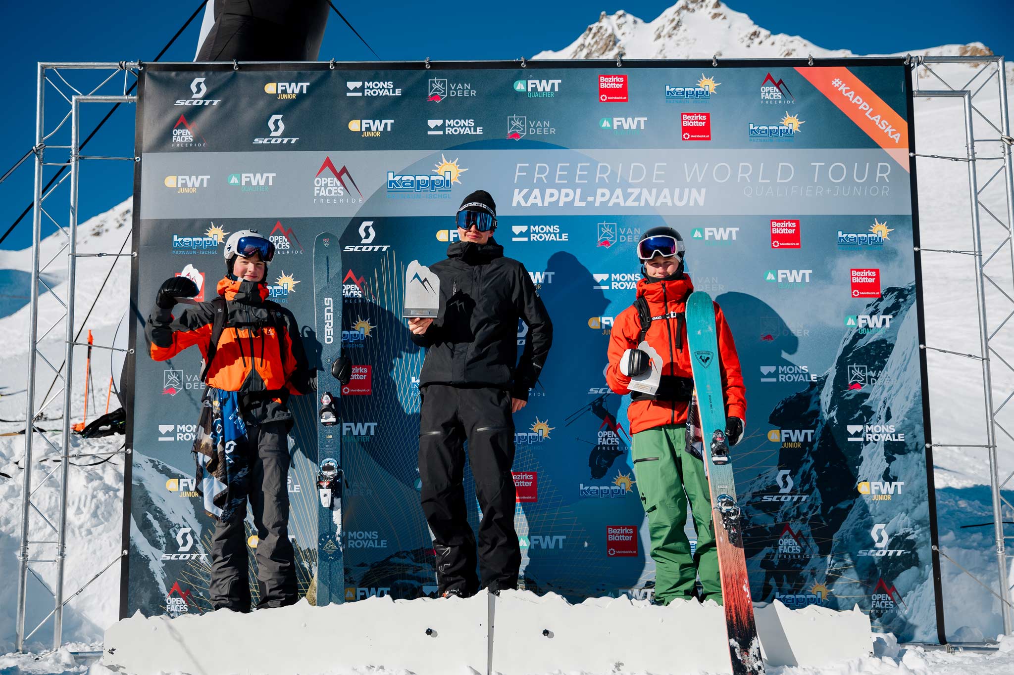 Das Podium der Kategorie Ski Men beim 2*FWTJ in Kappl/Paznaun.